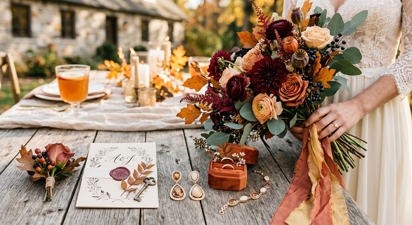 De jolis accessoires pour un mariage automnal